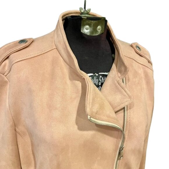 Banana Republic Faux Suede Moto Jacket in Soft Blush, Size L - Picture 2 of 7